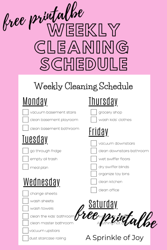 Simple Weekly Cleaning Schedule A Sprinkle Of Joy