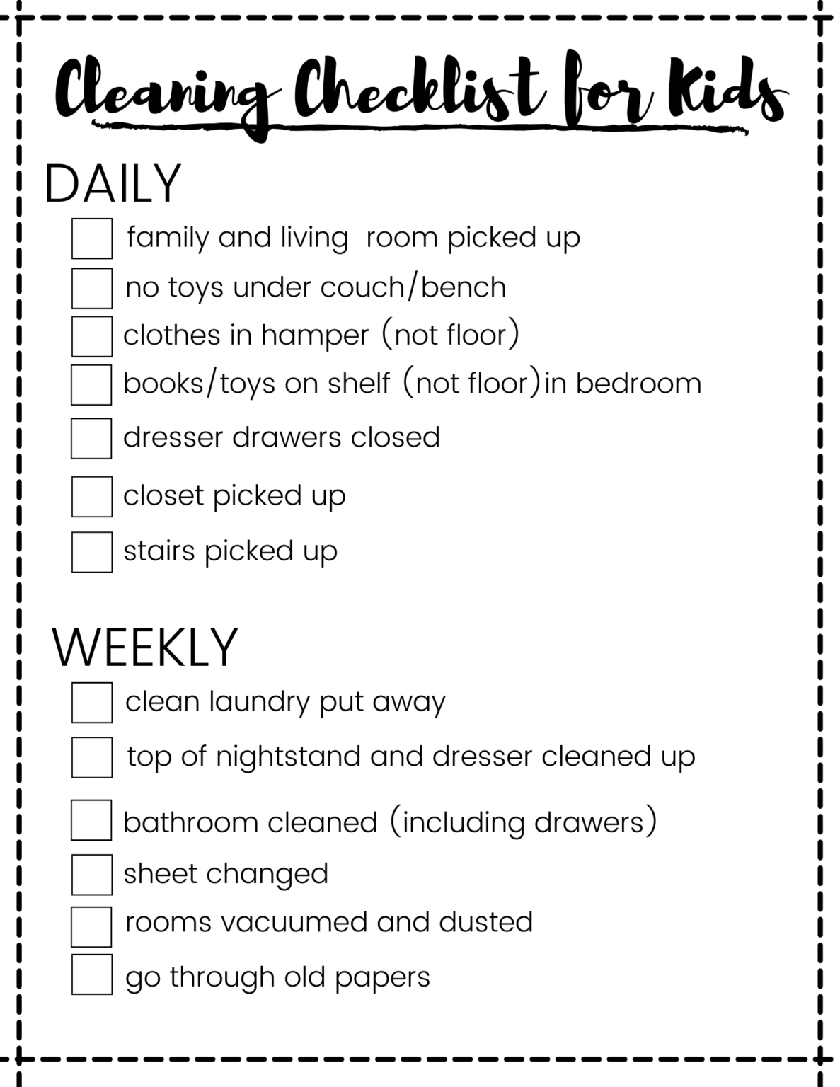 weekly living room cleaning checklist